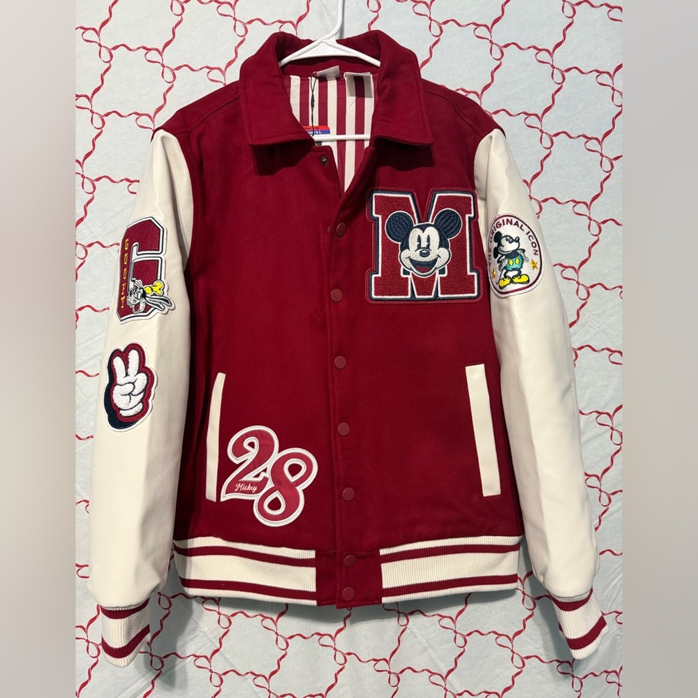 Disney Varsity Red Unisex Jacket NWT Women’s L Mens M